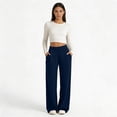 thumbnail image 6 of hlysgo Womens Casual Pants High Elastic Waist Wide Straight Leg Trousers Yoga Loose Fit Pant with Pockets Navy,L, 6 of 6