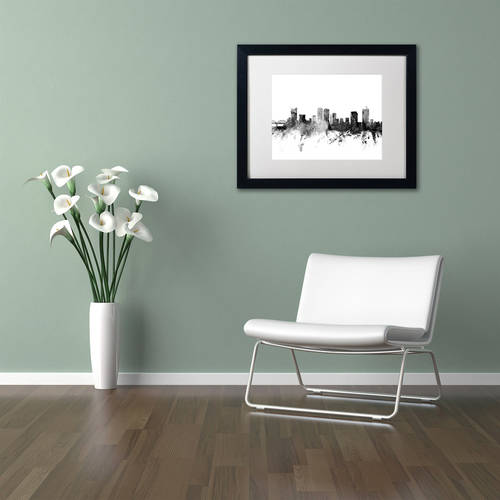 Trademark Fine Art "Fort Worth Texas Skyline B&W" Canvas Art by Michael Tompsett, White Matte, Black Frame