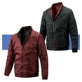 thumbnail image 2 of Herrnalise Men's Fashion Flight Suit Plus Cotton Jacket Reversible Stand Collar Jacket In Winter Warm Coat Burgundy, 2 of 6