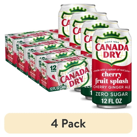 (4 pack) Canada Dry Caffeine Free Zero Sugar Fruit Splash Cherry Ginger Ale Soda Pop, 12 fl oz, 12 Pack Cans