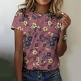 thumbnail image 2 of Jsaierl Summer Tops for Women 2025 Trendy Boho Floral Print Tunic Shirts Short Sleeve Crew Neck Tshirt Casual Loose Blouse, 2 of 6