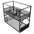 thumbnail image 6 of HOQBN Floor Bunk Bed Twin Over Twin,Metal Low Bunk Bed Frame with Storage Shelves and Storage Bag,Black, 6 of 17