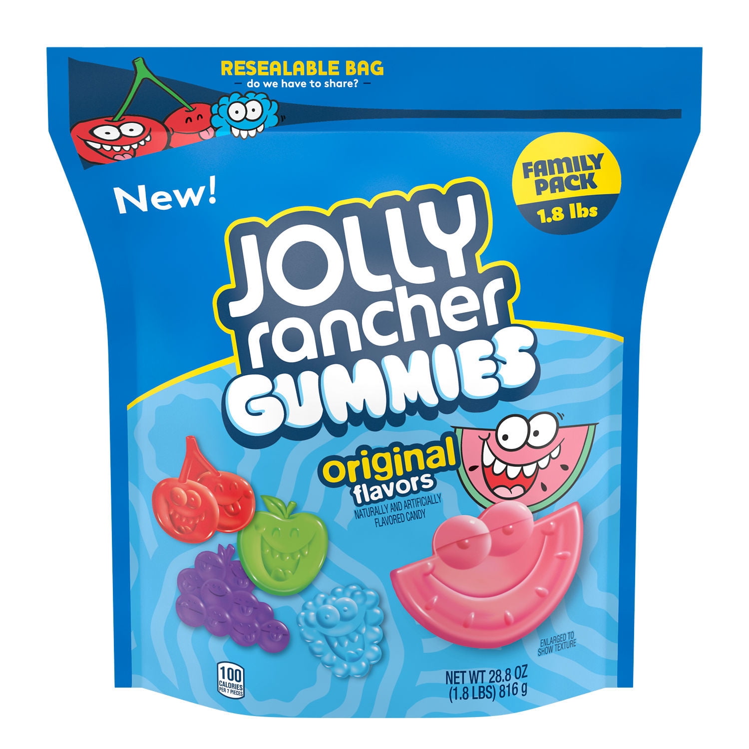 JOLLY RANCHER Assorted Fruit Flavored Chewy, Movie Snack Gummies Candy Resealable Family Pack, 28.8 oz