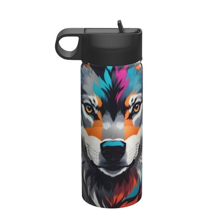 

Adobk Tie-Dye Wolf Head Print Water Bottle 18oz Sports Insulated Kettle for Cycling Gym Basketball Outdoor Suitable as a Present