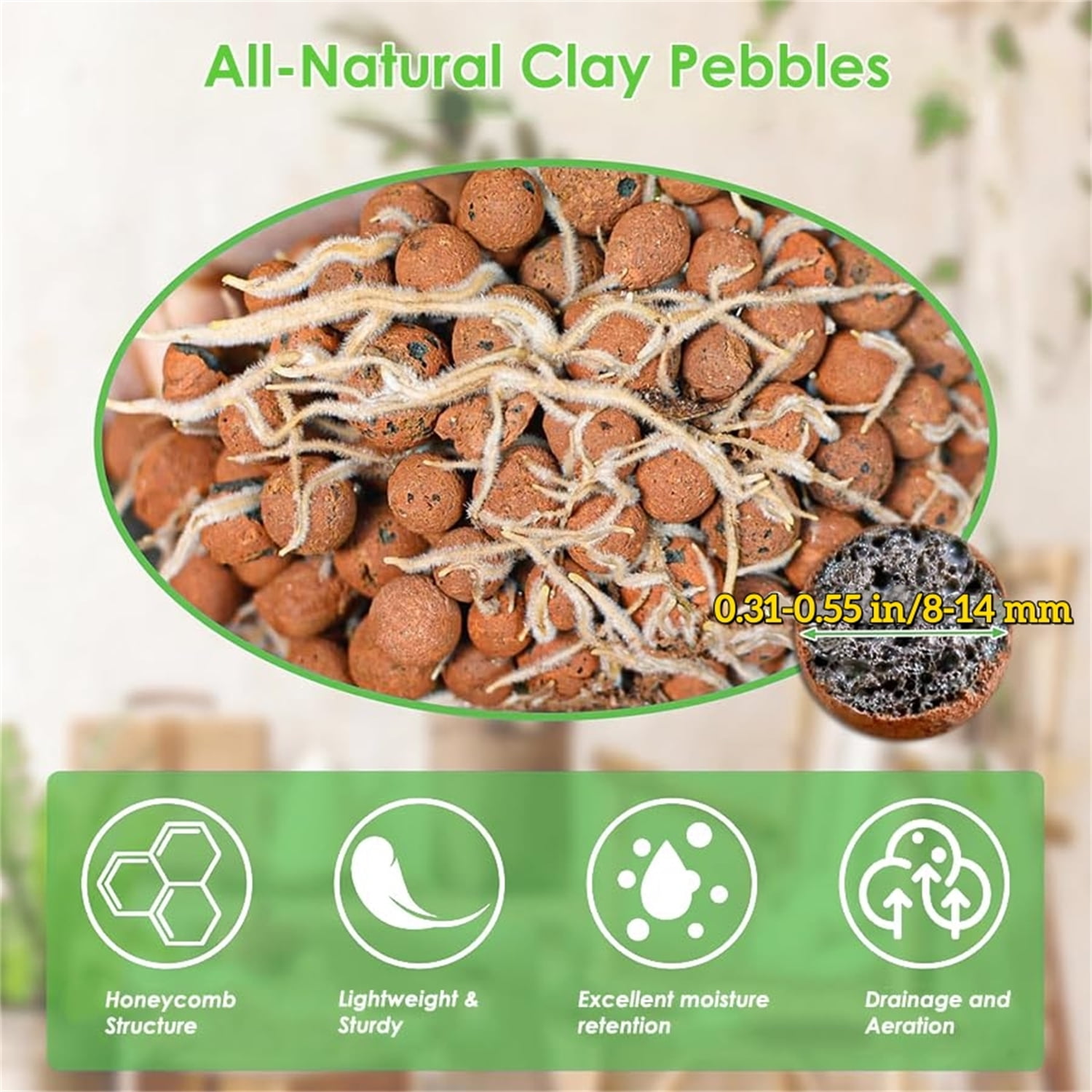 Topboutique Expanded Clay Pebbles 8-14mm Natural Clay Ball for Plants Clay Aggregate Grow Media for Aquaponics Plants Orchids Horticultural Drainage, 300 g/0.66 lb