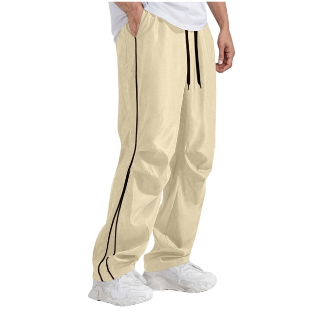 Amzcrzy Pantalones Paracaidistas Hombre Color Liso Rayas Urbana Chándal Holgados Pierna Recta Ancha Cintura Elástica Transpirables Ligeros Tallas S-3XL Marrón