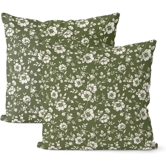 Sage Green Floral Pillow Covers 18x18 Inch 2 Pcs Vintage Flower Decor Throw Pillows Boho Seasonal Spring Summer Outdoor Farmhouse Decoration Pillowcase Linen Cushion Cover for Couch Sofa Bed