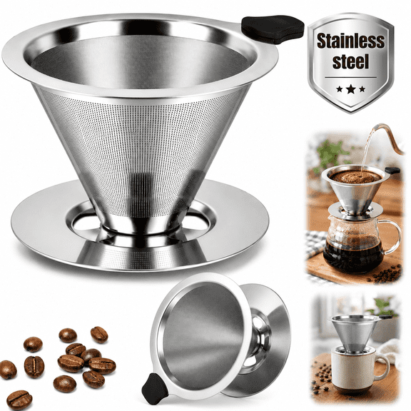 Ustris 600 Mesh Pour Over Coffee Dripper Stainless Steel Reusable Filter Paperless Cone Coffee Maker Dripper for 1-2 Cup