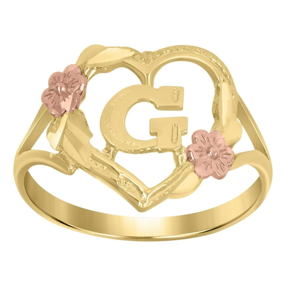 10kt Real Two-Tone Gold Womens Dc Textured Initial Letter G Heart Band Ring
