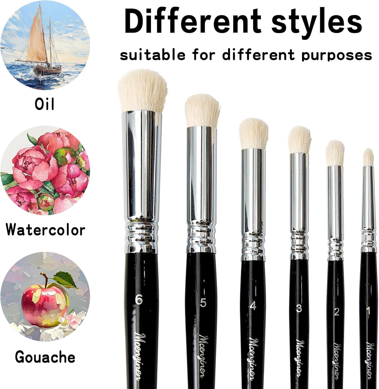 JJEAN-6 Pcs Micro Detail Paint Brushes Set, Miniature Painting Brushes for Fine Detailing Small Artist Acrlics,Oils, Watercolors,by Birch Wood Circular Grip, Nylon Bristles Copper Ferrule