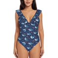 thumbnail image 2 of Yiaed Cartoon Sharks2 Print Women's Ruffled One Piece Swimsuit V Neck Swimwear Slimming Monokini for Woman-Medium, 2 of 8