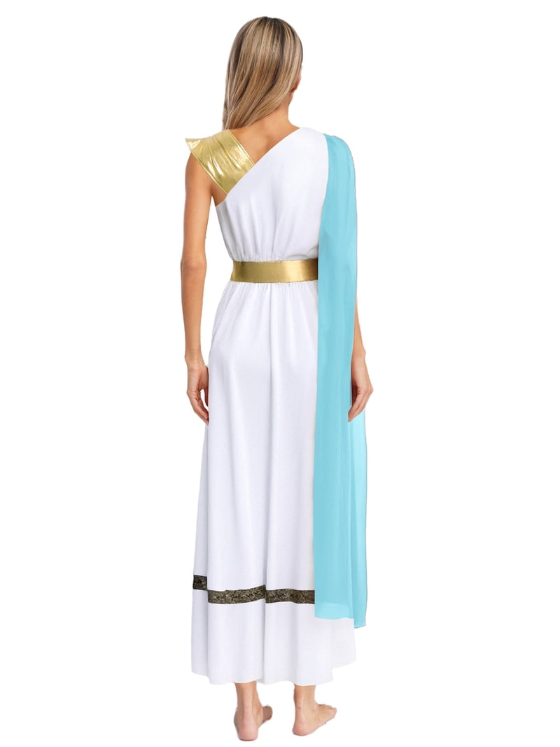 one shoulder toga dress Hansber Women Ancient Greek Princess Roman Toga Dress One Shoulder Full Length Praise Dance Tunic Dress Light Blue XL, Women's, Brown