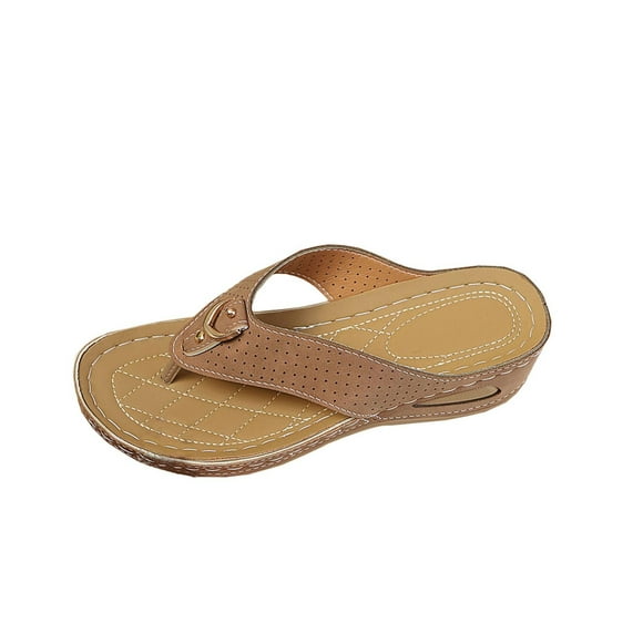 Wedge Sandals for Women Flip Flops Slide Open Toe Soft Sole Non Slip Breathable Beach Thong Shoes Brown