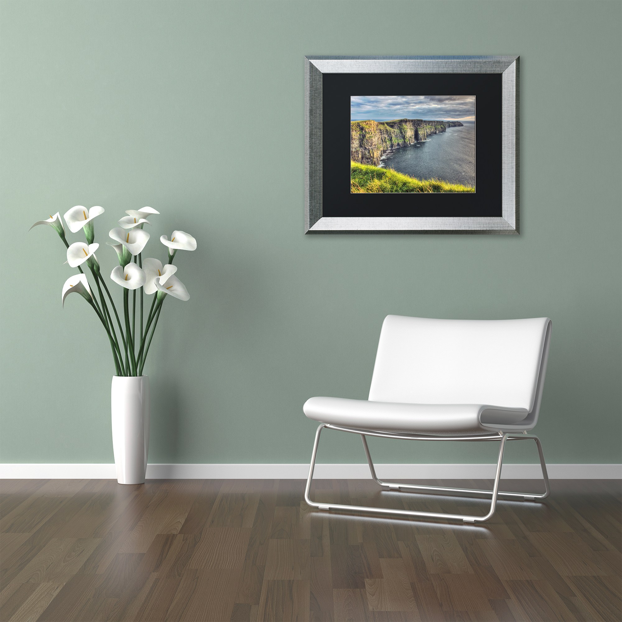 Trademark Fine Art "Cliffs of Moher Ireland" Canvas Art by Pierre Leclerc Black Matte, Silver Frame