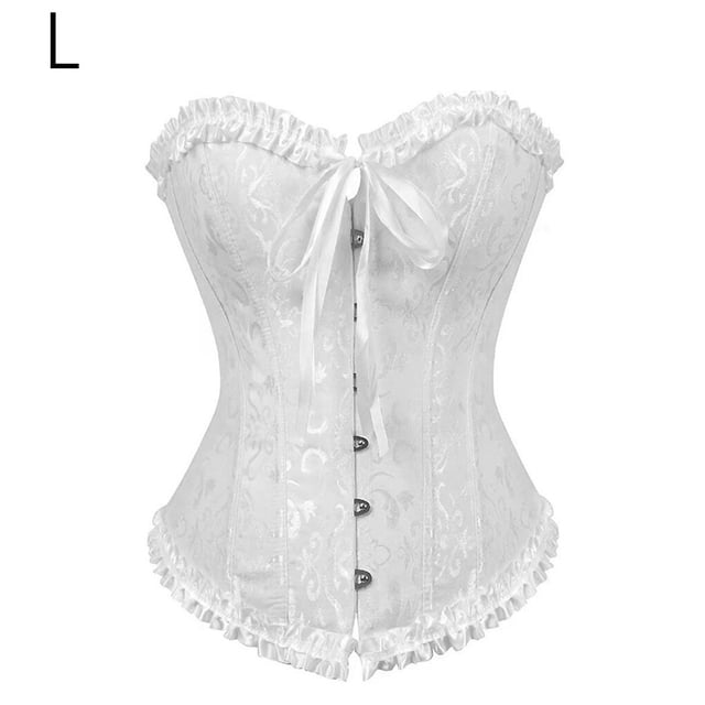 Jumpingount Corsé gótico de encaje para mujer, corsé debajo del pecho, entrenador de cintura, corsé moldeador, corsé de talla grande, negro, Ropa interior Blanco L