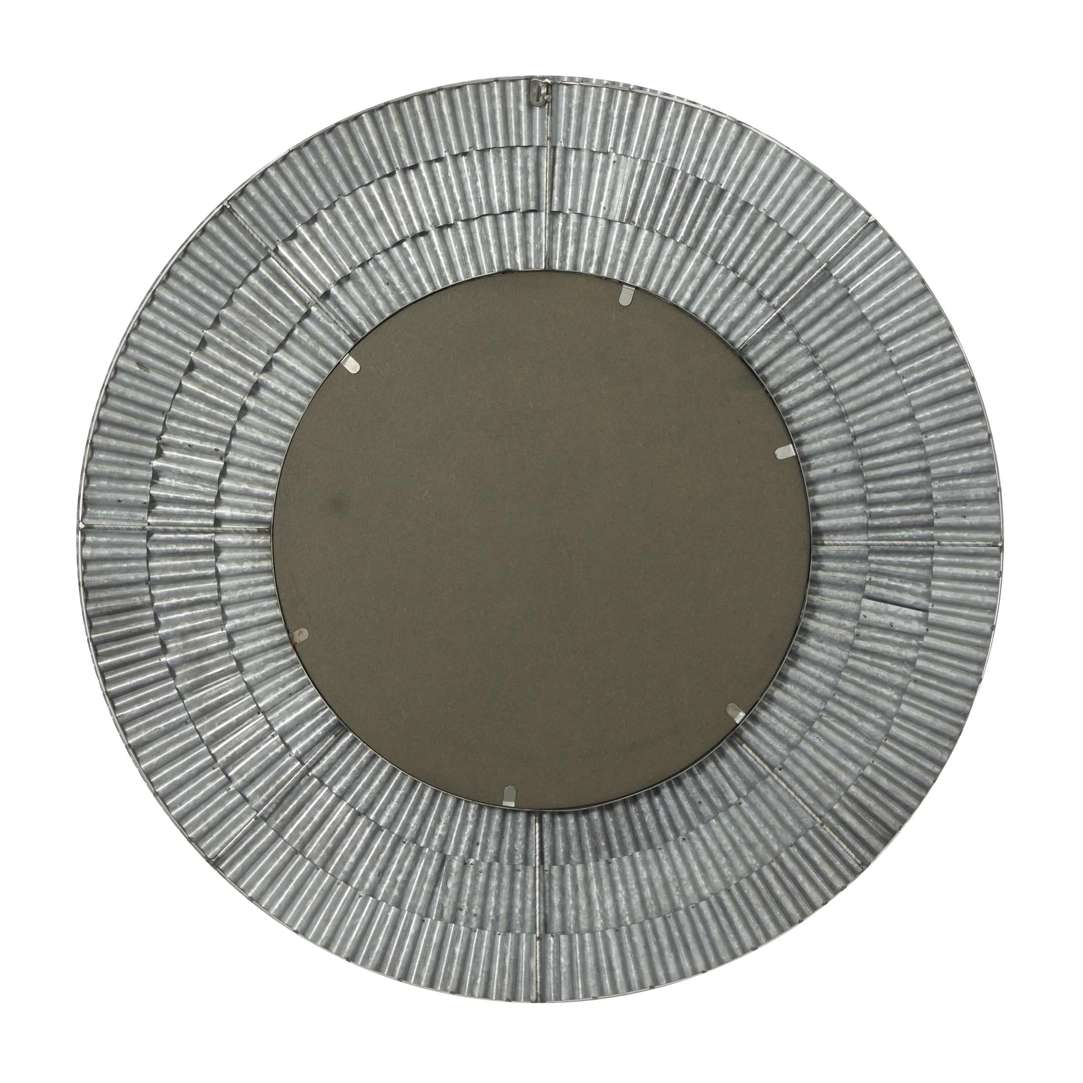 DecMode 37" x 37" Gray Galvanized Layered Ribbed Wall Mirror