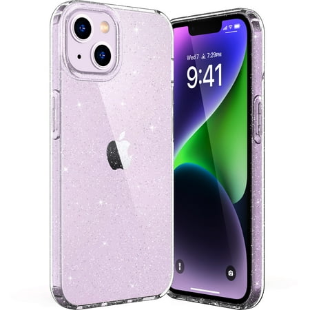ULAK iPhone 14 13 Case Glitter, Clear Slim Shockproof Bumper Phone Case for Apple iPhone 14 2022 & iPhone 13 2021 for Women Girls, Crystal Sparkle