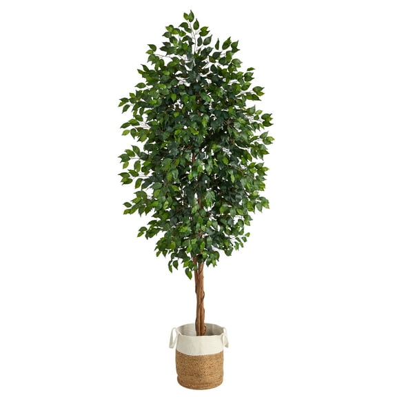 Nearly Natural 8ft. Ficus Artificial Tree with Handmade Natural Jute and Cotton Planter