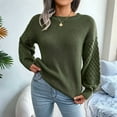 thumbnail image 2 of Women'S Solid Knit Cable Sweater Casual Long Lantern Sleeve Pullover Crew Neck Knitted Tops  Green S, 2 of 8