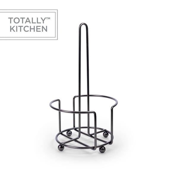 Totally Kitchen Paper Towel Holder | Simple Tear Standing Paper Towel Dispenser | Heavy Duty Metal Construction | Fits All Size Rolls | Gun Metal