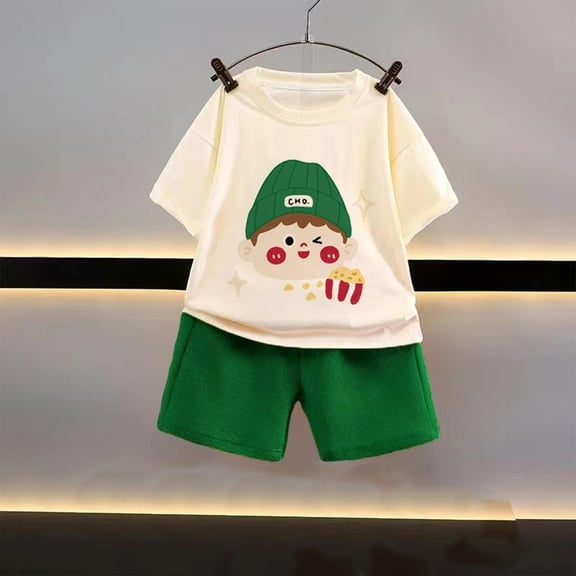 ZOYOEN Toddler Boys T Shirts and Shorts- Short Sleeve Outfit Sets Casual Cute Cotton Kids Summer Clothes Green Size 7-8 T