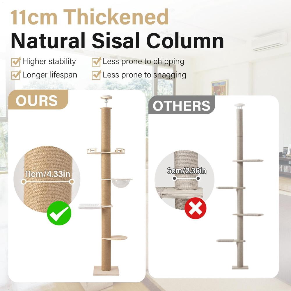Floor to Ceiling Cat Tree, Tall Cat Tower with Lots of Scratching Posts, Designed for Large Cats, Indoor Cat Furniture Suitable for All Cat Sizes
