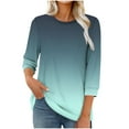 thumbnail image 3 of Women Blouses,Womens Tops,3/4 Sleeves Splicing Crew Neck Classic Style Solid Color,Gradient,Check,Print,Stripes Multivariant Lightweight Texture SuperSoft T-Shirt Fashion Blouse Round Neck Casual Top, 3 of 7