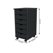 Adeptus Original Roll Cart, Solid Wood, 6 Drawer Roll Cart, Black