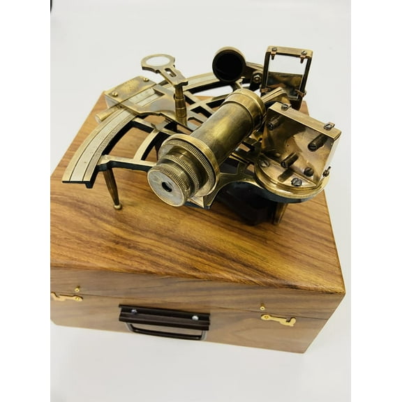 Nautical Brass HandMade Antique Navigational Sextant With Wooden Box | Real Sextant| Vintage Antique Maritime Astrolabe Collectible Sextant