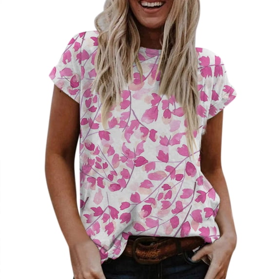 adviicd Long Sleeve Crop Top Women's Scoop Neck Short Long Sleeve Tees Cotton T Shirts Blouses Tops Hot Pink XL