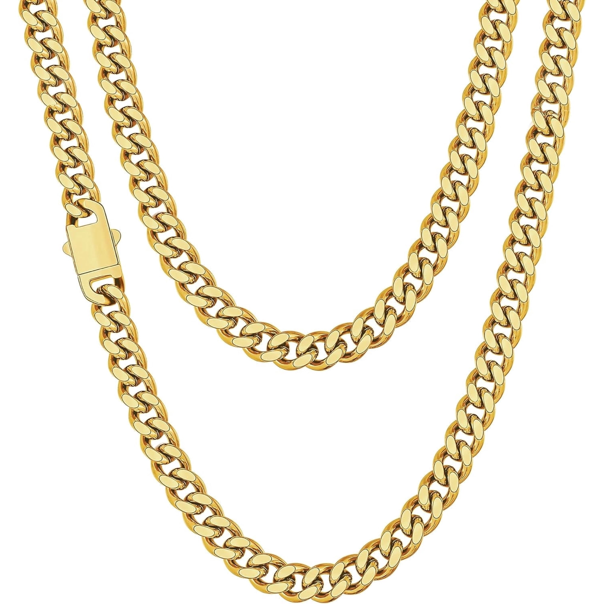 SUETOR Silver Tone/14K Gold Plated Chain Necklace for Men, 5mm/6mm/7mm/8mm/9mm Stainless Steel Cuban Link Chain Necklace, Men's Chains 18-28 Inch Jewelry Gifts