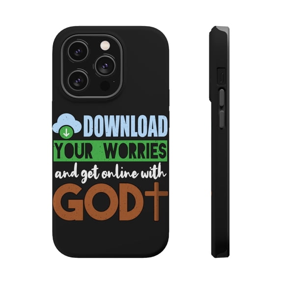 DistinctInk Tough Case for Apple iPhone 15 PRO (6.1" Screen), Compatible with MagSafe Charging - Download Worries Get Online With God
