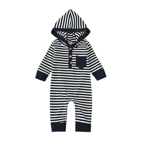 

ZMHEGW Toddler Baby Long Sleeve Stripe Hooded Romper Jumpsuit