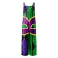 thumbnail image 6 of Fgvctg Mardi Gras Jumpsuits for Women Sleeveless Carnival Party Spaghetti Straps Overalls Comfy Wide Leg Pant Mask Graphic Bib Overalls Romper Sprimg Pants With Pockets Green M, 6 of 6