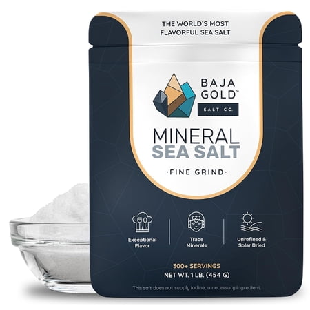Baja Gold Mineral Sea Salt - Recommended by Gary Brecka - Fine Grind for Cooking  Baking  & Hydration | Authentic Baja Gold | Ideal for All Culinary Creations | 1 lb. Resealable Bag  300+ Servings