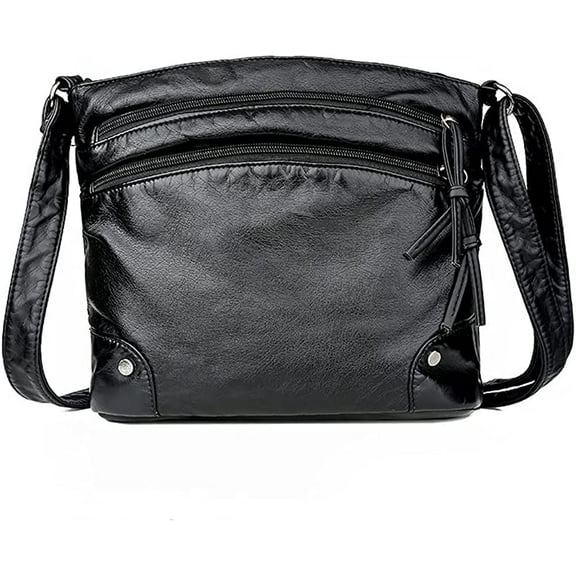 CoCopeanut Crossbody Bag for Women Three Zipper Pocket Single Shoulder Bag Leather Handbag Large Capacity Satchel