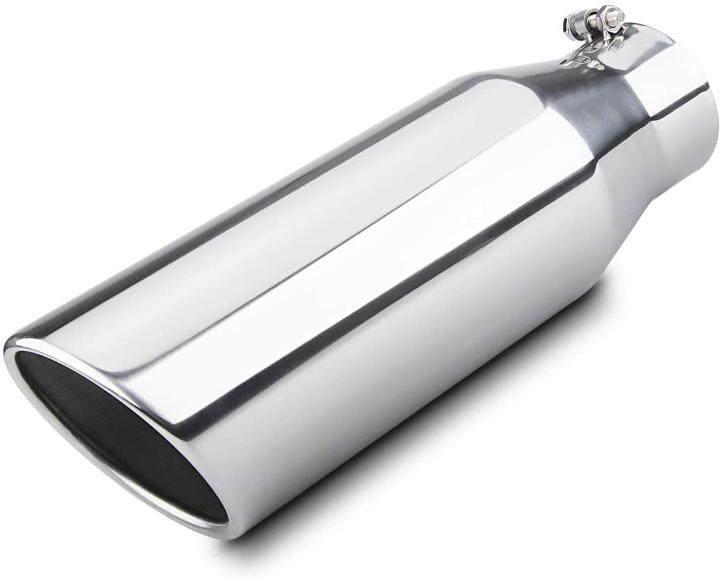 Chrome Tip 6" by 4" Oval Tailpipe 3 Inch Inlet Exhaust Slash Cut S/Steel Black 