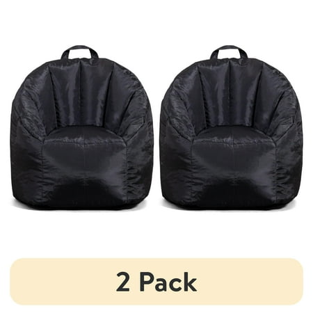 (2 pack) Big Joe Joey Junior Bean Bag Chair for Kids, 1.5 ft Nylon Blend Lightweight Lounge Chair, Durable Polyester, Black