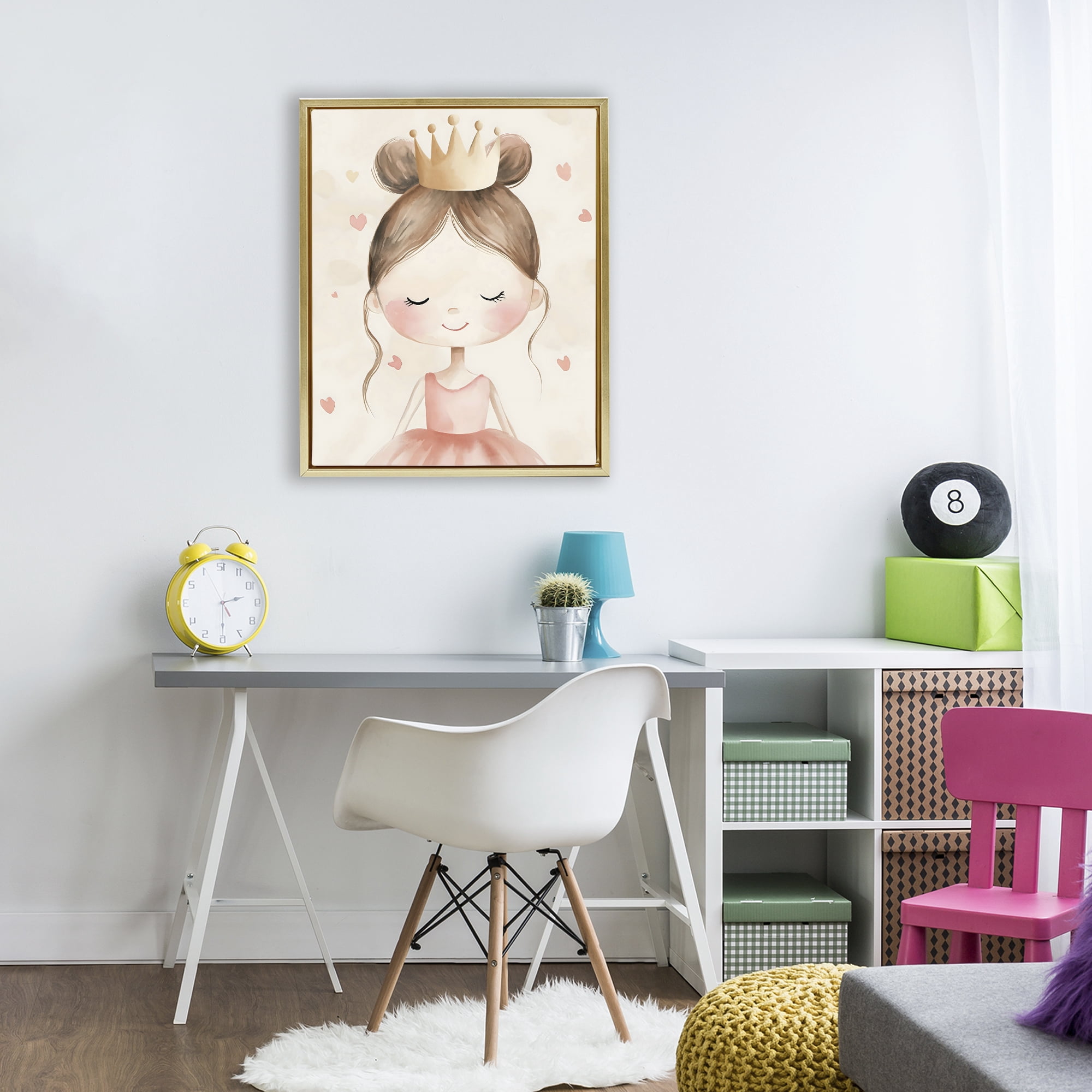 Stupell Industries Pink Ballerina in Crown Gold Framed Floater Canvas Wall Art, design by Creative Studio