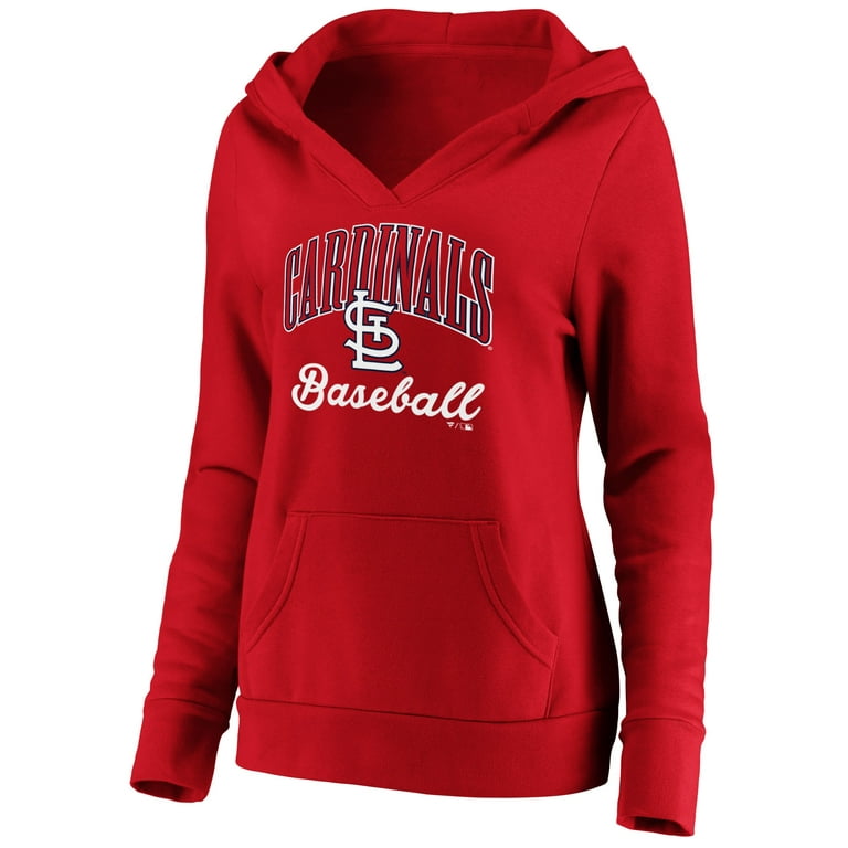 Women's Fanatics Branded Red St. Louis Cardinals Victory Script Crossover  Neck Pullover Hoodie 
