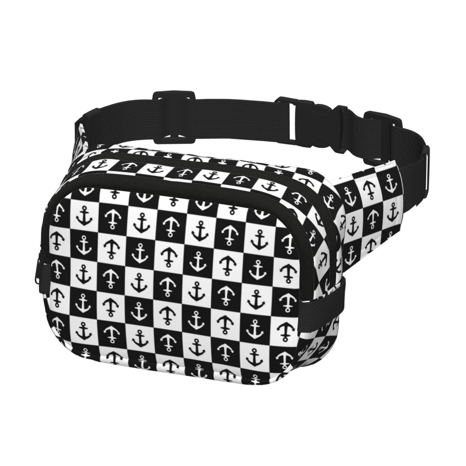Picia Nautical Anchors1 Print Square Double-Layer Waist Bag Mini Adjustable Waist Belt Bag Exercise Running Travel Hiking