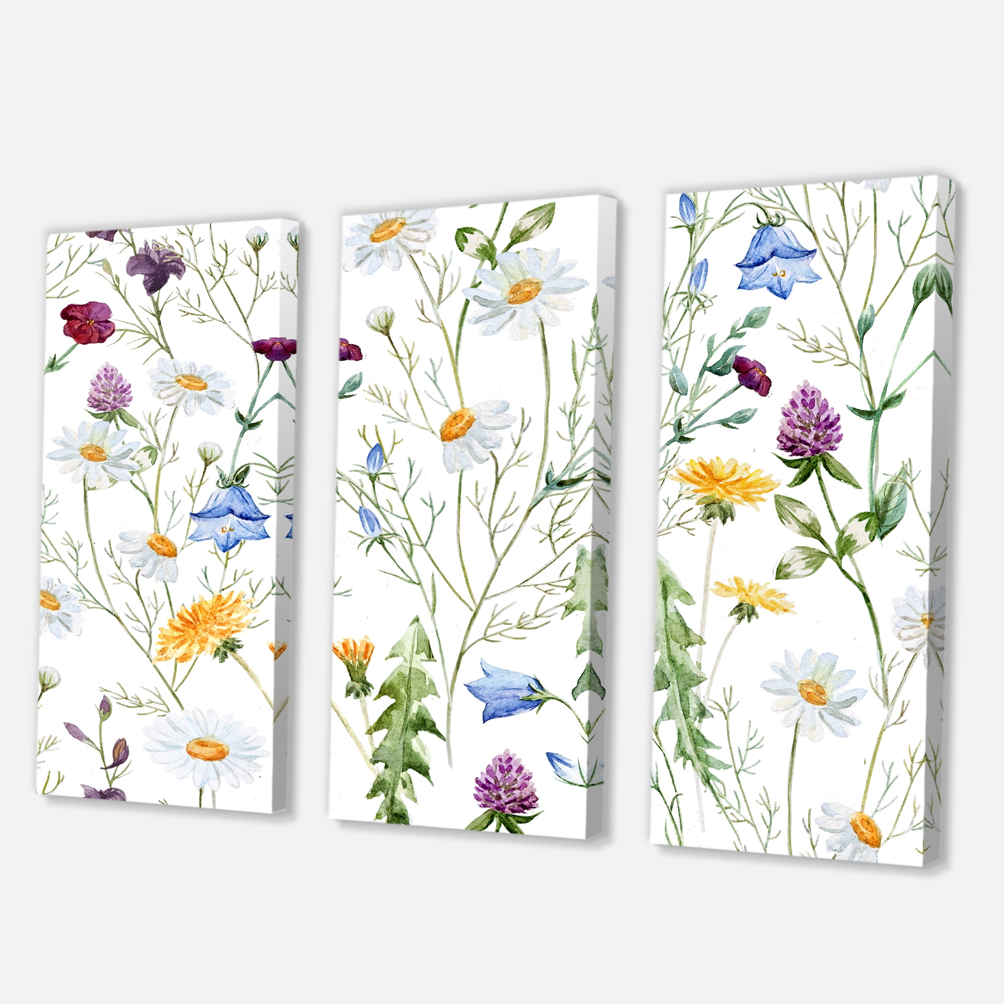 Designart ' Wildflowers Clover Bell and Chamomile III ' Traditional Canvas Wall Art Print