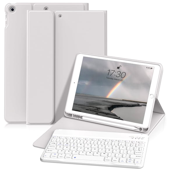 Funda con Teclado KVTVOU para iPad 9ª/8ª/7ª Generación (10.2 Pulgadas, 2021/2020/2019), Teclado Inalámbrico Bluetooth Magnético Desmontable, Funda Folio con Soporte y Porta Lápiz, Gris
