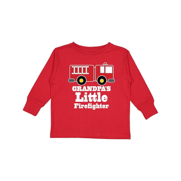 Inktastic Grandpa Little Firefighter Boys Fire Truck Boys Long Sleeve Toddler T-Shirt