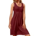 thumbnail image 2 of B91xZ Robes pour Femmes 2024 Col Carré Sans Manches Dos Nu à Nouer Robe Décontractée Ligne A, Vin L, 2 of 5