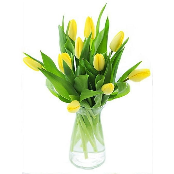 KaBloom : Bouquet of Fresh Yellow Tulips with Vase, Next-Day Delivery, Gift for Every Occasion