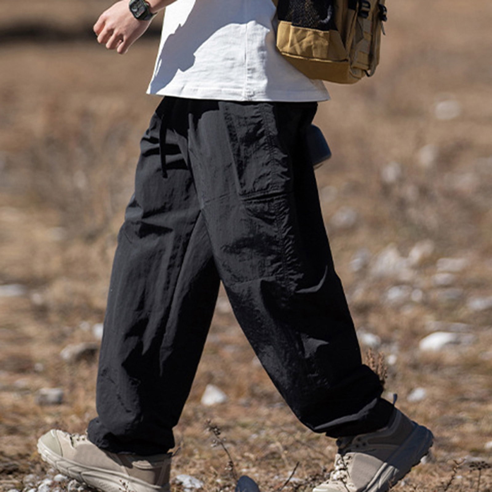 QATAINLAV Wide Leg Pants Men Baggy Casual Drawstring Hiking