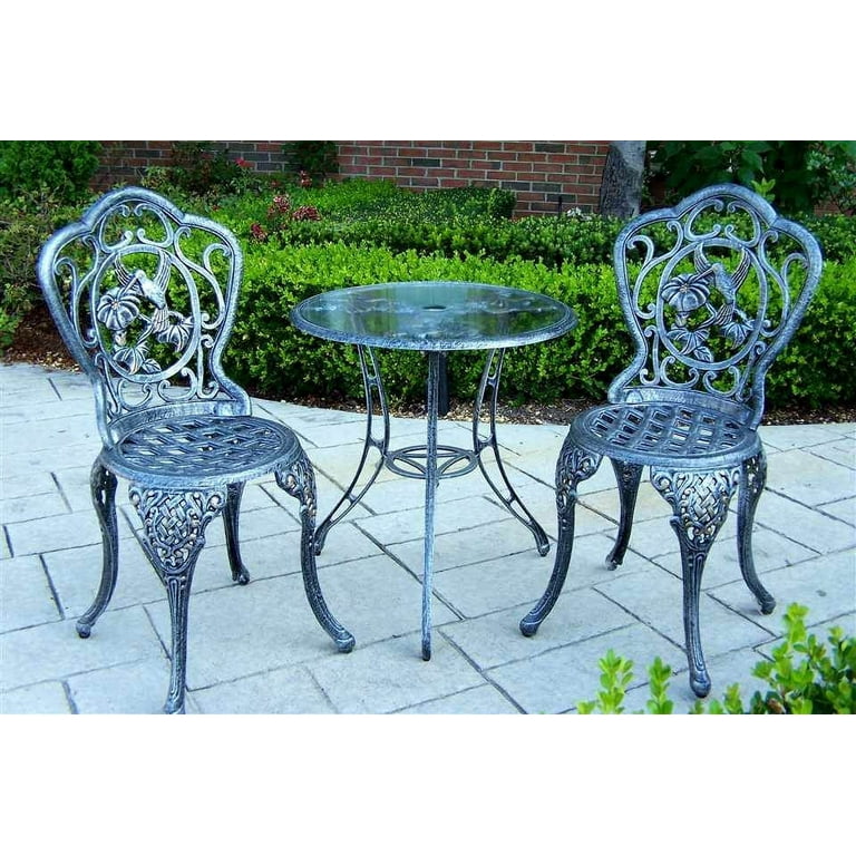 Three Pc Hummingbird Motif Bistro Set Antique Pewter