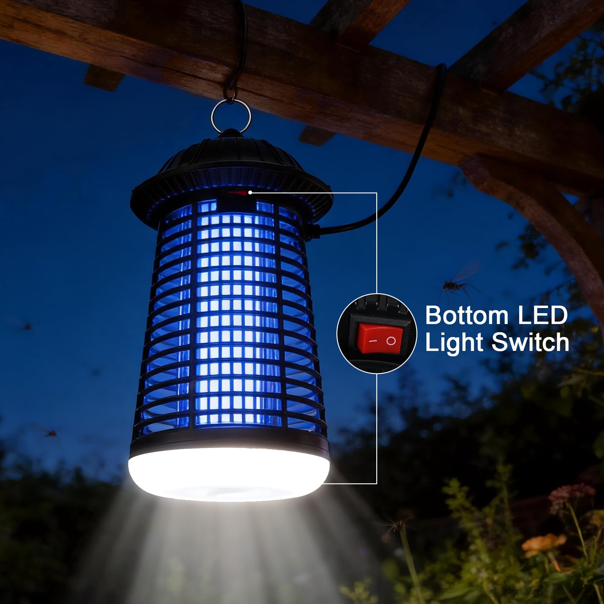Zapper Outdoor/indoor Mosquito 4200v High Waterproof Electronic Killer 15w Uva Lamp Bulb Fly Traps Patio (black And White) (dark Black)
