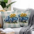 thumbnail image 2 of Throw Pillow Covers 16x16 Inch Set of 2, Blue Truck Yellow Sunflower Waterproof Outdoor Pillow Covers, Teal Plaid Vintage Summer Decorative Cushion Pillowcases for Couch, Sofa, Bed, Garden, Patio, 2 of 9